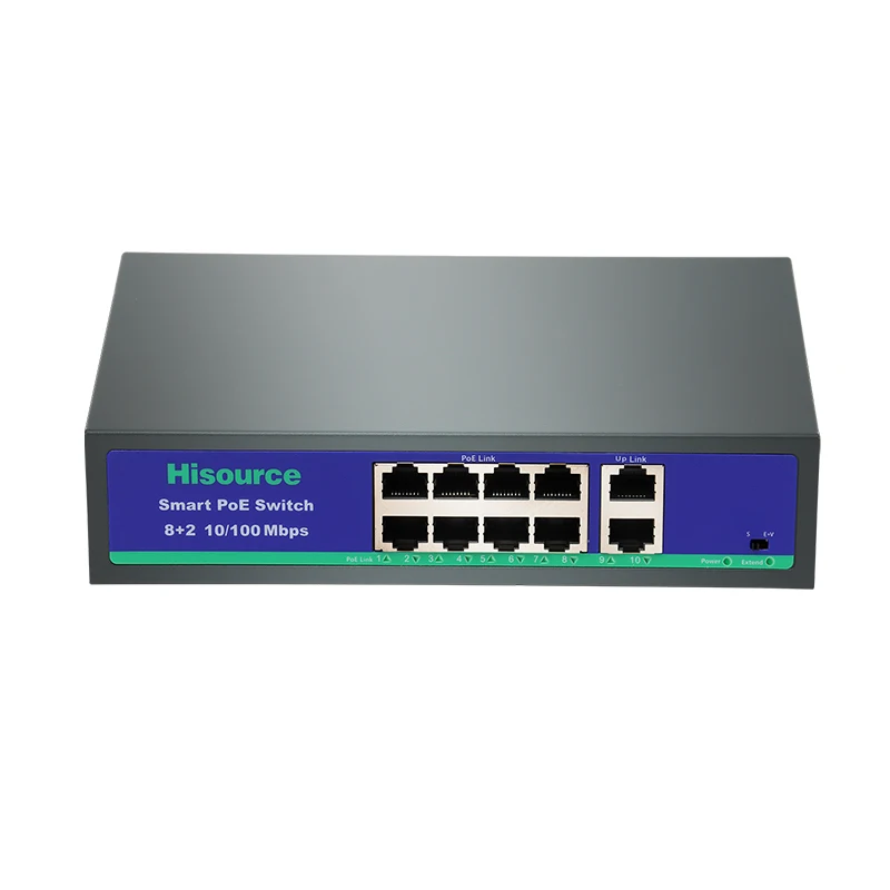 Active 250 meter power and data transmission 10 port poe switch with 8 RJ45 100Mbps poe port +2 100Mbps uplink port