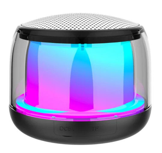 Party Portable Transparent Case Deep Bass Wireless Mini Round Colorful RGB LED Flashing Light Waterproof BT Speaker