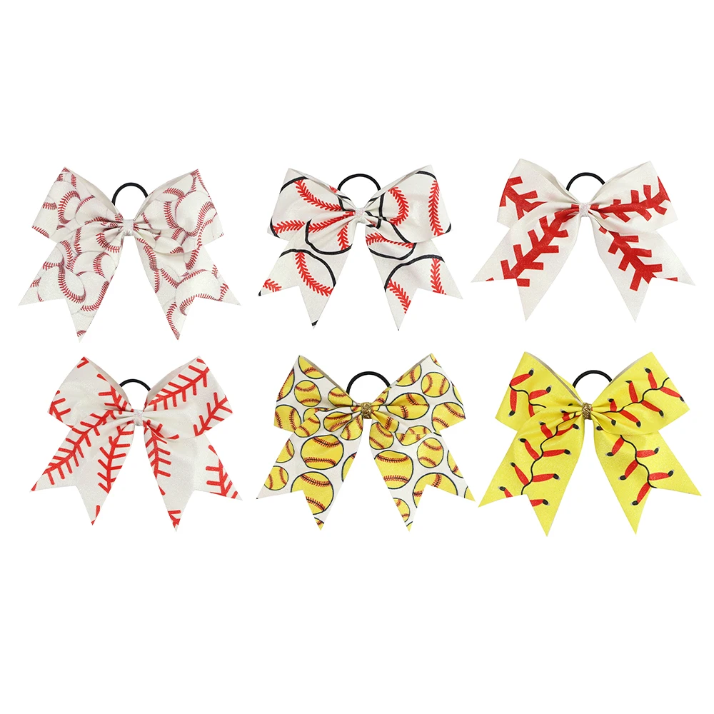 Huihuang Customize Grosgrain Ribbon Cheerleading Bows Elastic Hair Tie Bands for Teen Girl Softball Baseball Competition