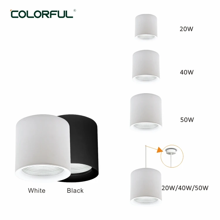 new arrival round matt black white surface mounted downlight 20 watt 40W 50W anti glare airport mall ceiling down spot light