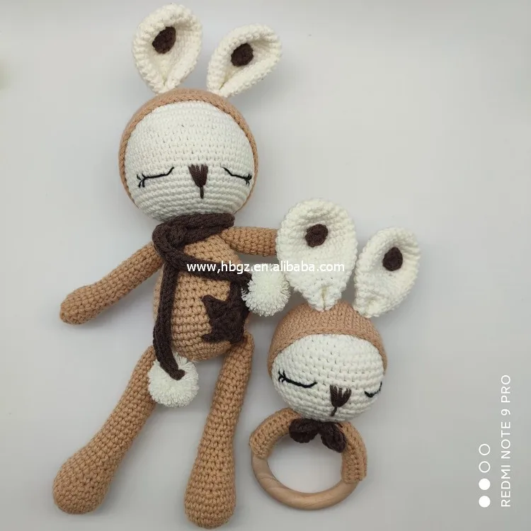 Christmas gift Baby toy Gifts Wood teether Crochet Teething  Ring Silicone Sensory Teething Toys