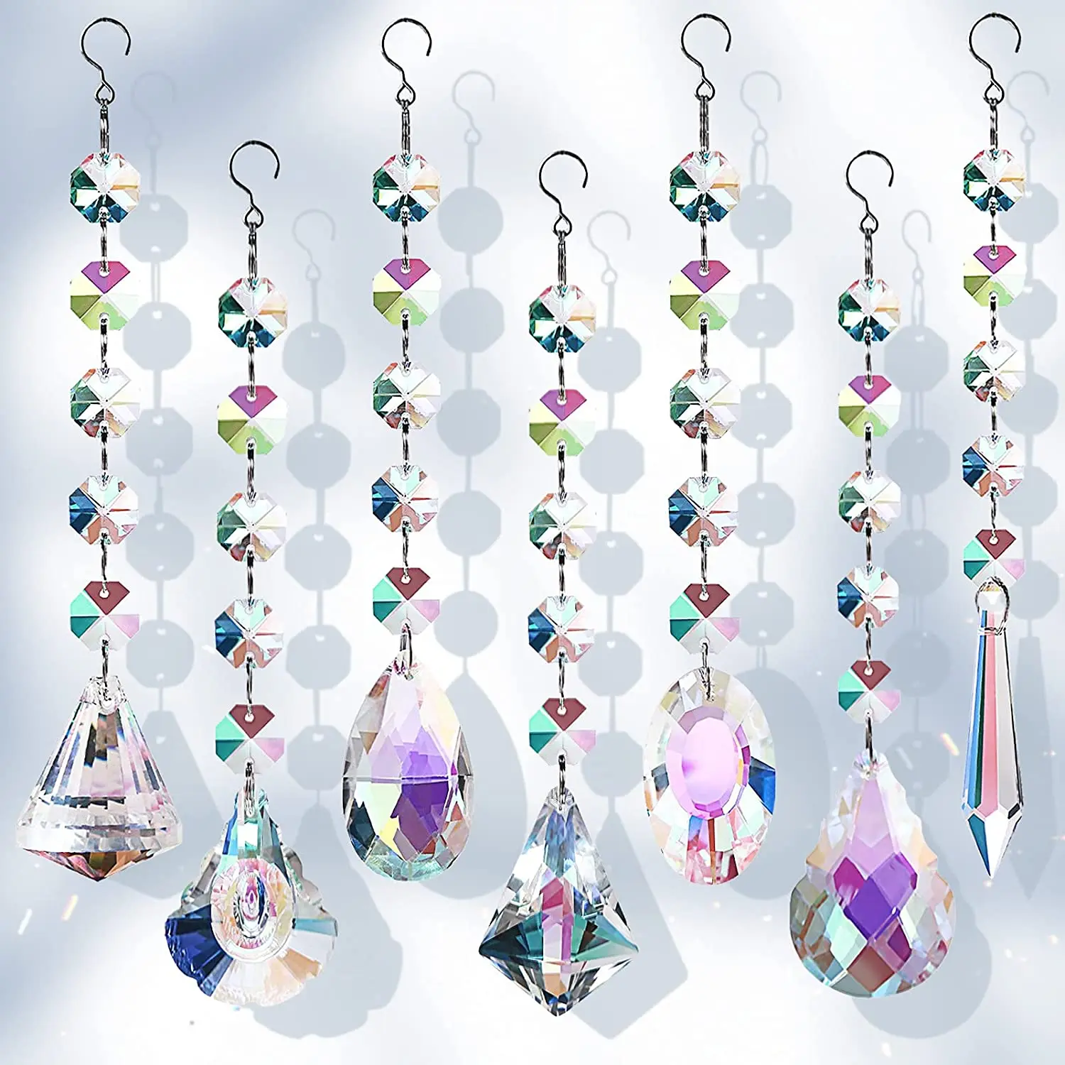 Christmas Decorations Sun Catchers with Crystals 7 Pcs Hanging Crystals Suncatchers for Windows
