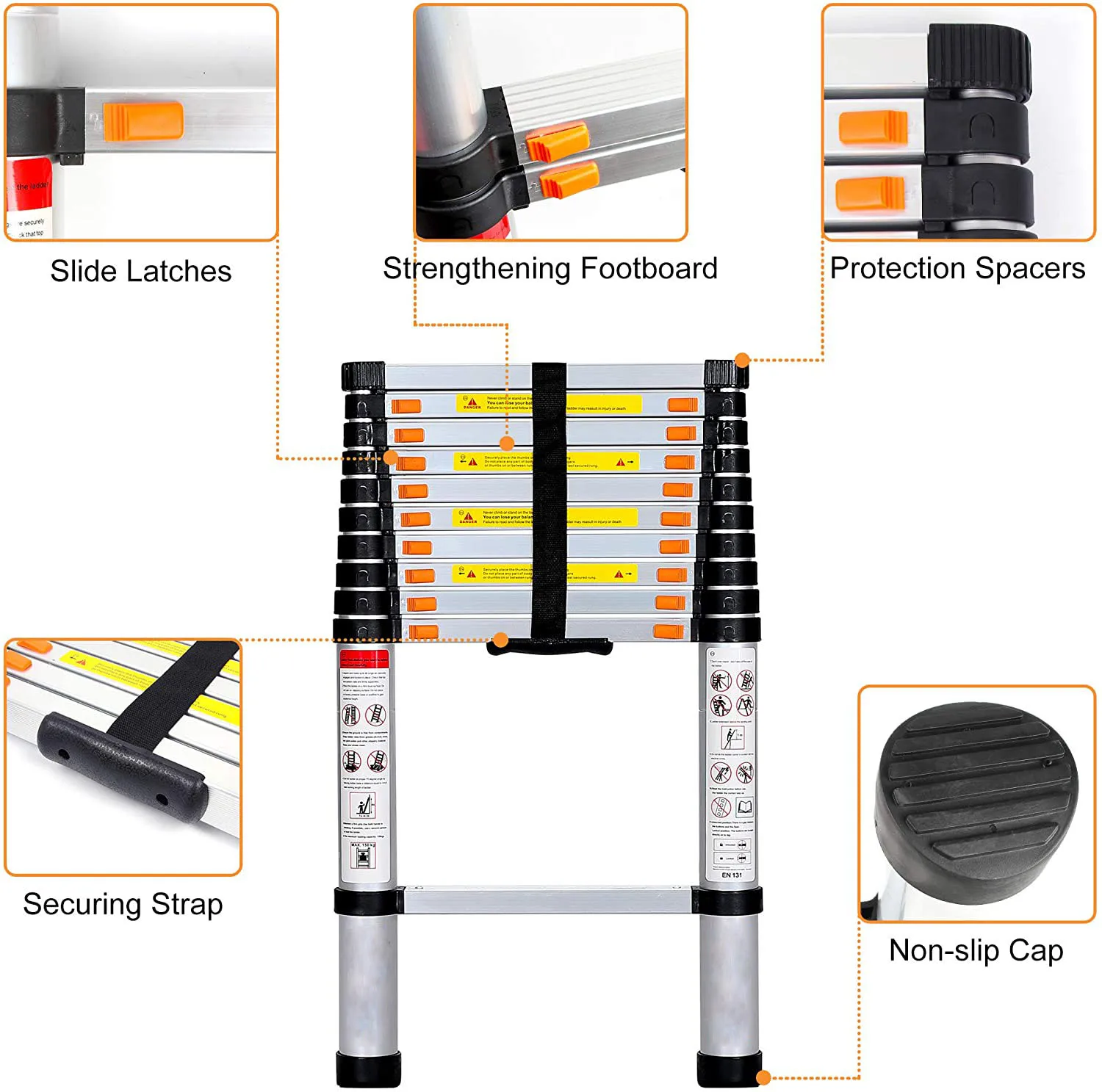 2.6M Telescopic Aluminium Manufacturer Foldable Extendable Ladder