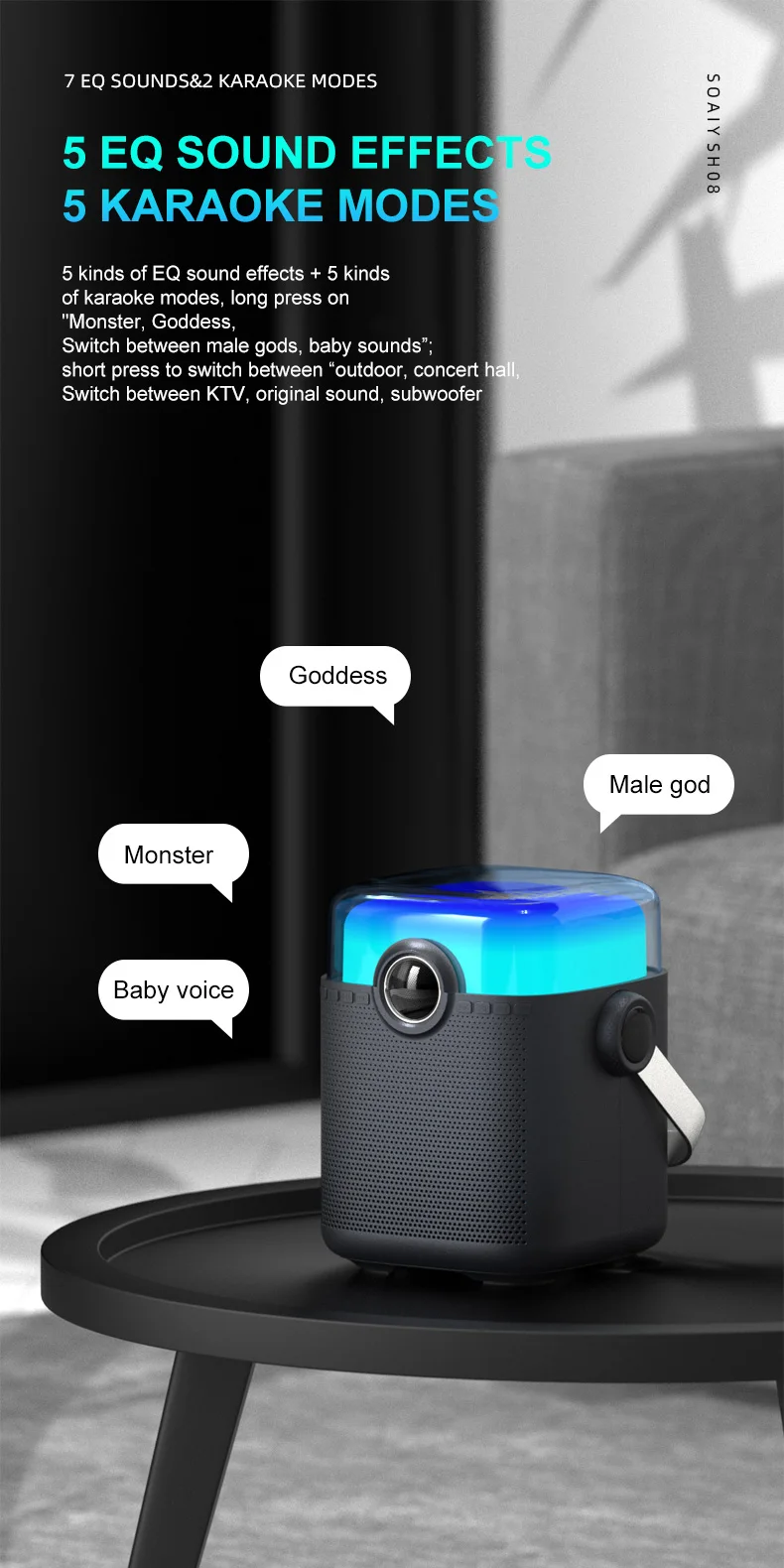 Soaiy Sh08 Mini Portable Speaker With Wireless Microphone Surround Sound Support Bt Usb Tf Card Subwoofer Speaker