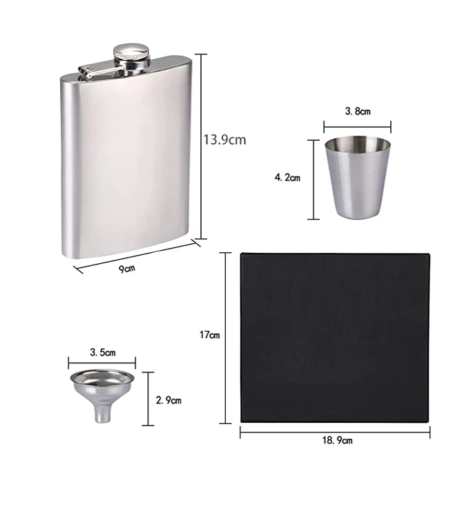 7oz/8oz hip flask gift set Stainless steel hip flask with shot glass