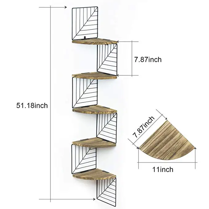 5 Tier Rustic Wood Wall Mount Corner Shelf with Floating Shelves Wall Shelves for Living Room furniture