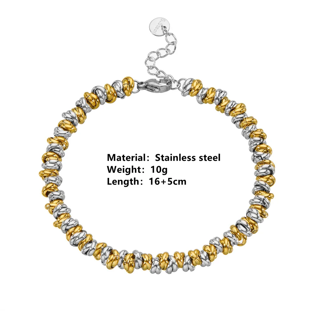 Circle Metal Adjustable Stainless Steel Wire Bracelet  Steel Beads18k Gold Plated And Silver Color Beads Bracelet For Women