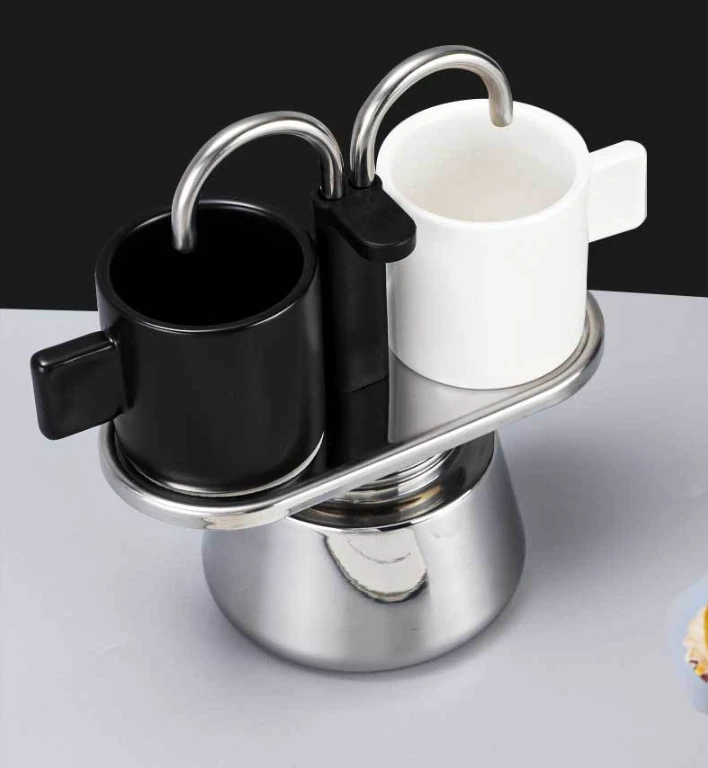 Espresso Moka Coffee Maker Electric Heater Moca Coffee Dispenser Pot and Parts Double Valve Stainless Steel Moka Pot with 2 Cups