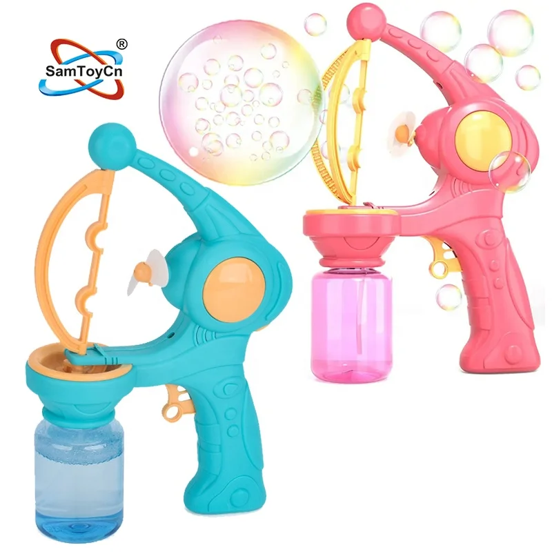 Samtoy OEM Electric Full Automatic Pistola de Burbujas Bubble in Bubble Soap Water Toy Fan Blower Bubble Gun Machine for Kids