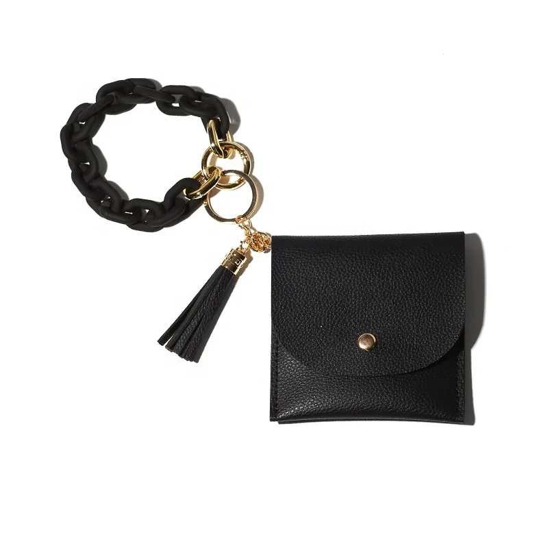 2022 New Etsy Lady Acrylic Wristlet Keychain Bracelets Key Ring Wallet Card Holder Purse with Tassel