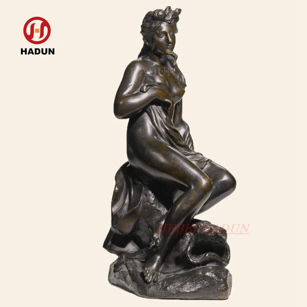 European Art Bronze Shepherdess with Goat Statue Sculpture Vintage Bronze Handmade Animal Figurines For Home Decor