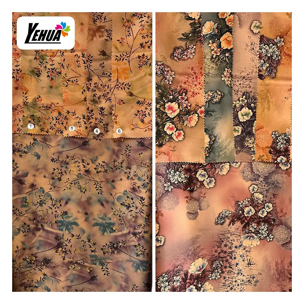 pampas skirt silk fabric silk brown digital print fabric armany silk satin fabric dress