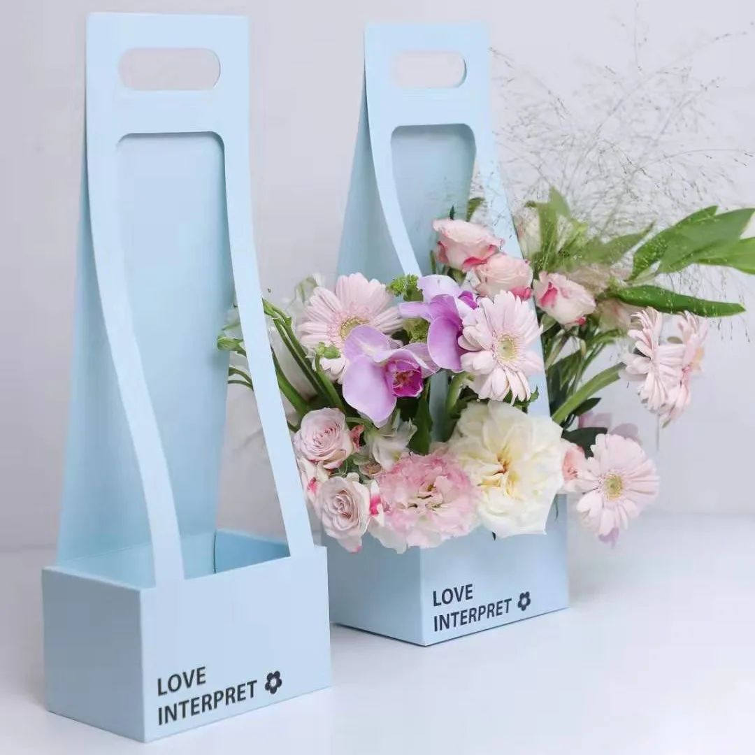 wholesale hand-held flower bouquets basket bag gift box kraft paper foldable flower arrangement flower basket bag for bouquets