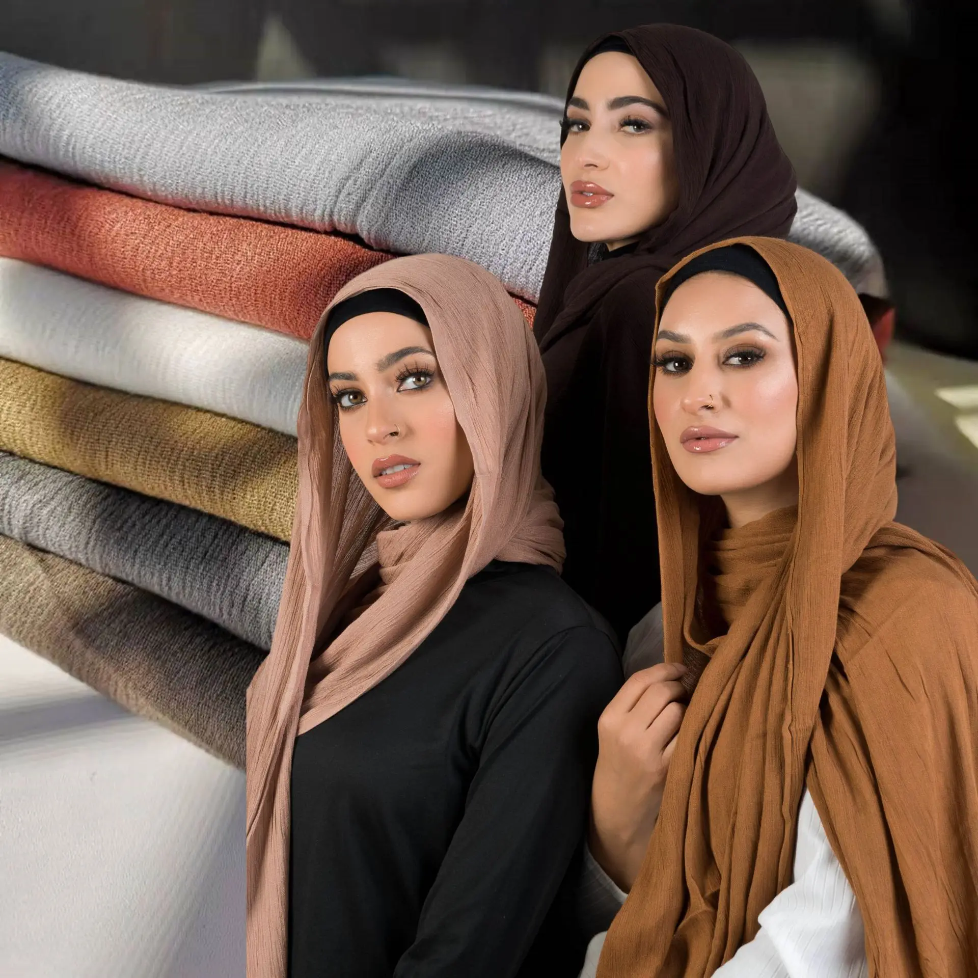61Colors Big Size Cotton Crepe Hijab Scarf Shawl Headwraps Fashion Rhinestone Cotton Fancy Embroidery Lace Hijab