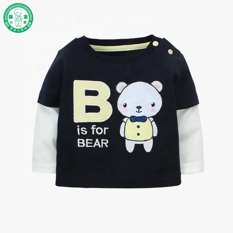 
2018 Wholesale Long Sleeves Nweborn T Shirt 100% Cotton Spring Lovely Baby Boy Shirt with Animal Bear Pattern 