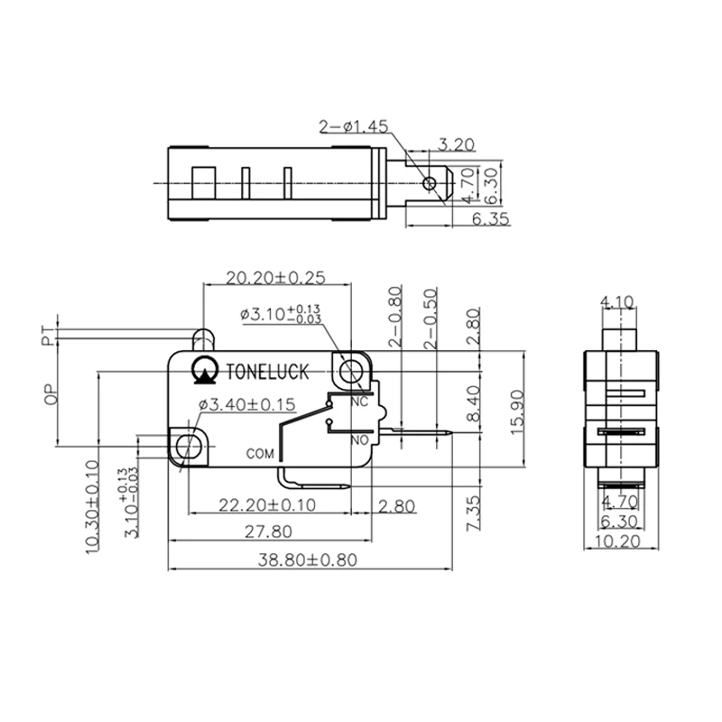Toneluck MQS-216T 16A 125/250VAC Snap Action Micro Switch