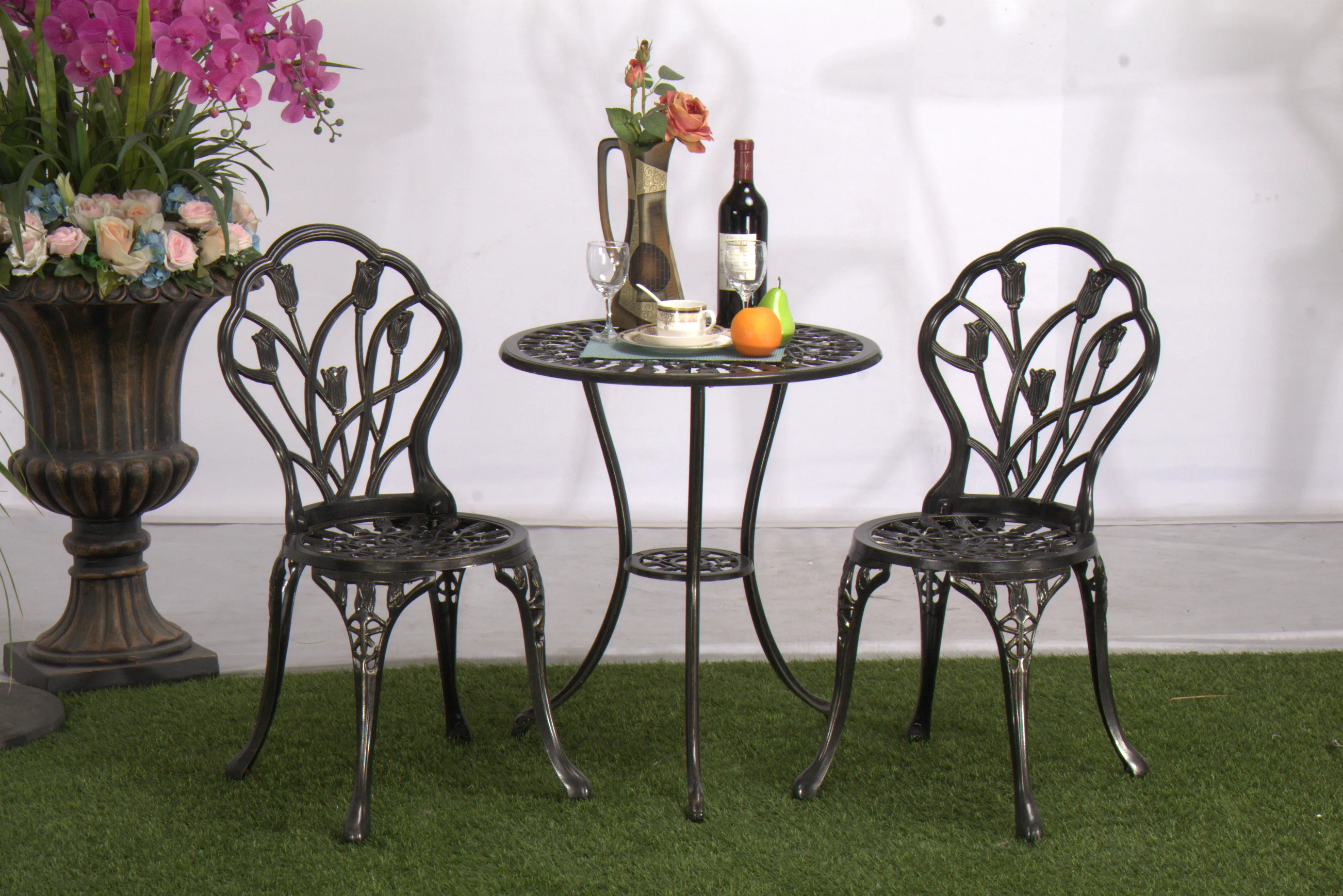 Best sale 3 pcs patio set outdoor cast aluminum garden furniture for 2 people use