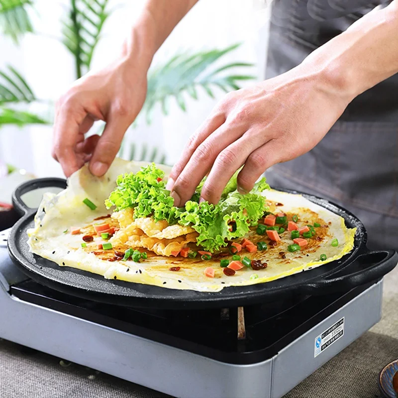 Pre Seasoned Cast Iron 12.5 inch Crepe Pan Kitchen Pancake Pizza Cast Iron Fry Pans