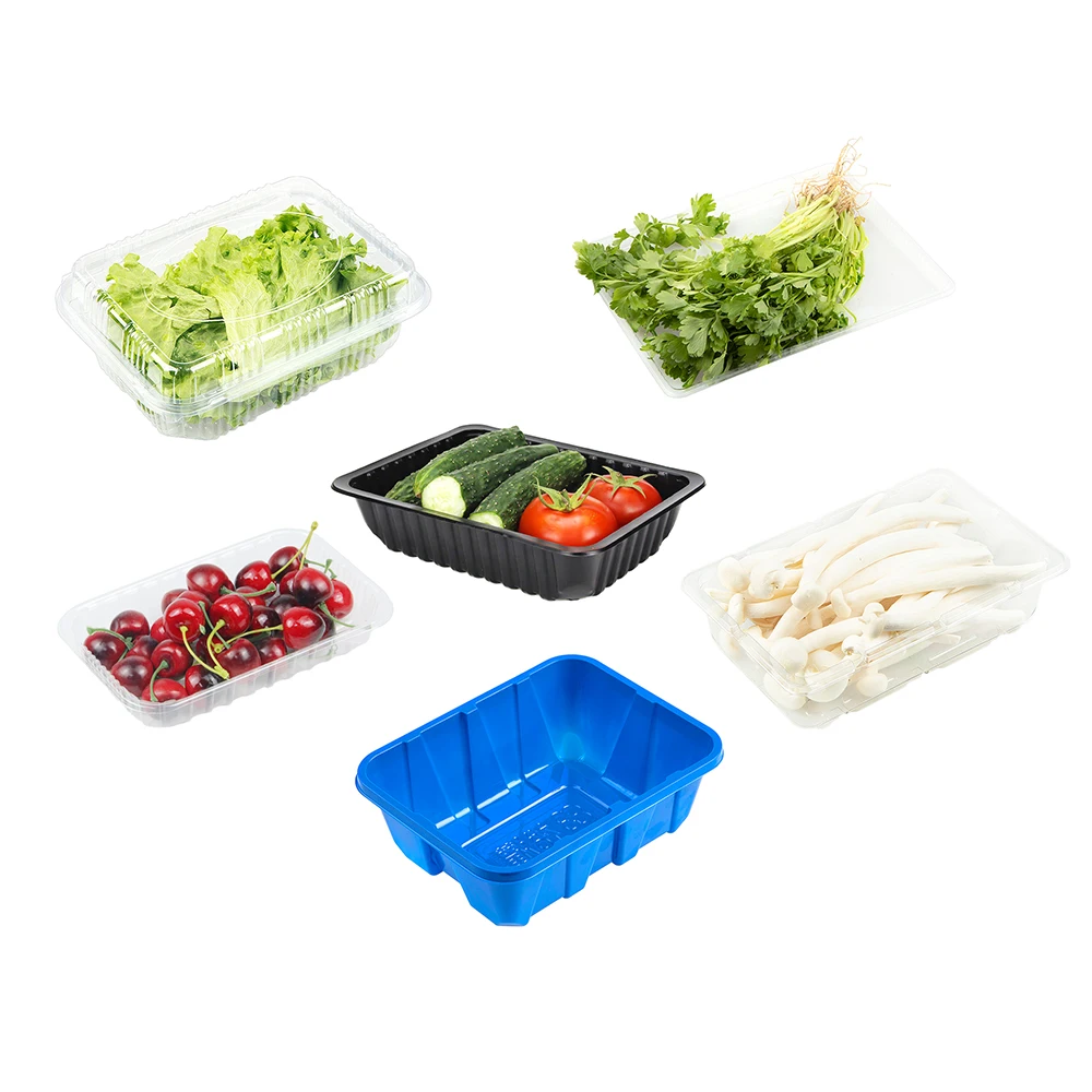 Disposable PET Plastic Blister Mushrooms Punnet Lettuce Container Fruit And Vegetable Clamshell Tray Hinged Box With Holes