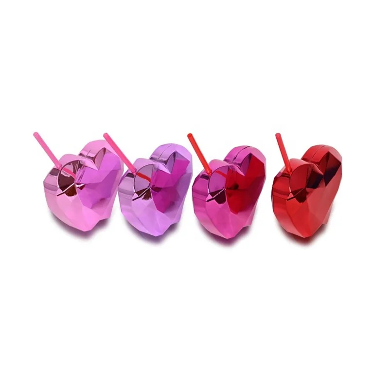 Plastic Water Cup Party Heart Shaped Cups with Straw