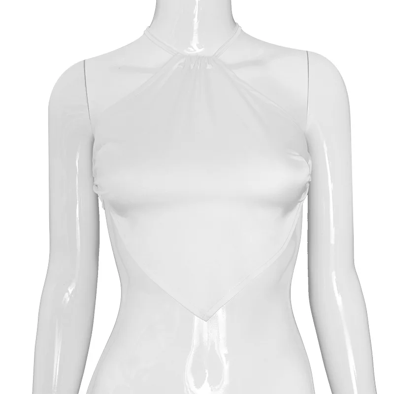 
Breathable tee rhombus bellyband halter tops Backless sexy white thin tank top 2021 custom logo Ribbed workout blouse 