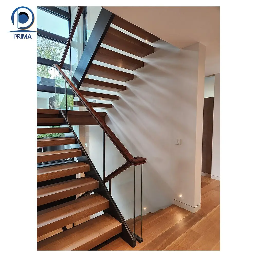 CBDMART ODM Prefab floating staircase modern carbon steel mono beam beech/oak wood tread stairs indoor