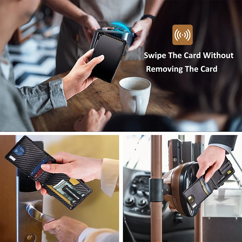 Factory Hot Sale Genuine Leather Pop Up Credit Card Wallet For Man RFID Slim Metal Aluminum Wallet With Metal Money Clip