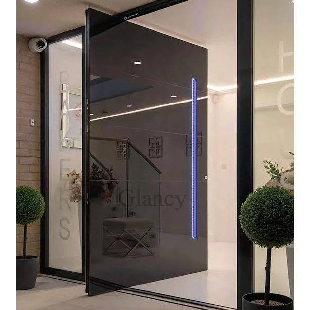 Villa Main Entrance Front Aluminum Modern Door Glass Graphic Design Factory Manufacture Pivot Door Aluminum Alloy Push and Pull