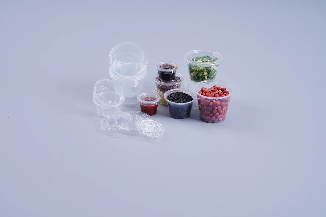 0.75/1 /1.5/2/ 3/ 3.25/ 4oz Disposable Clear Sauce Cups Round Food Grade Plastic Deli Sauce Containers With Lid