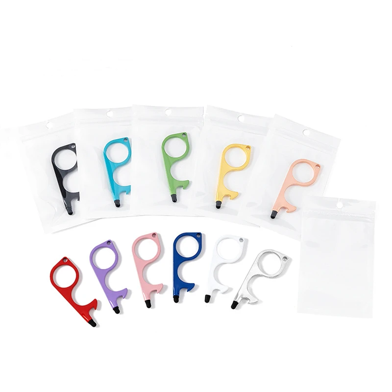 No Touch Door Elevator Bottle Opener Self Defense Metal Keychain Self Defence Keychains