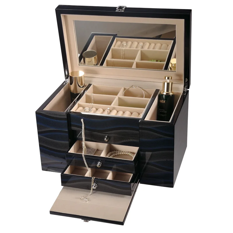 Luxury wooden jewelry Box piano finish Jewelry Packaging Gift Display carving Box Ring Bracelet necklace