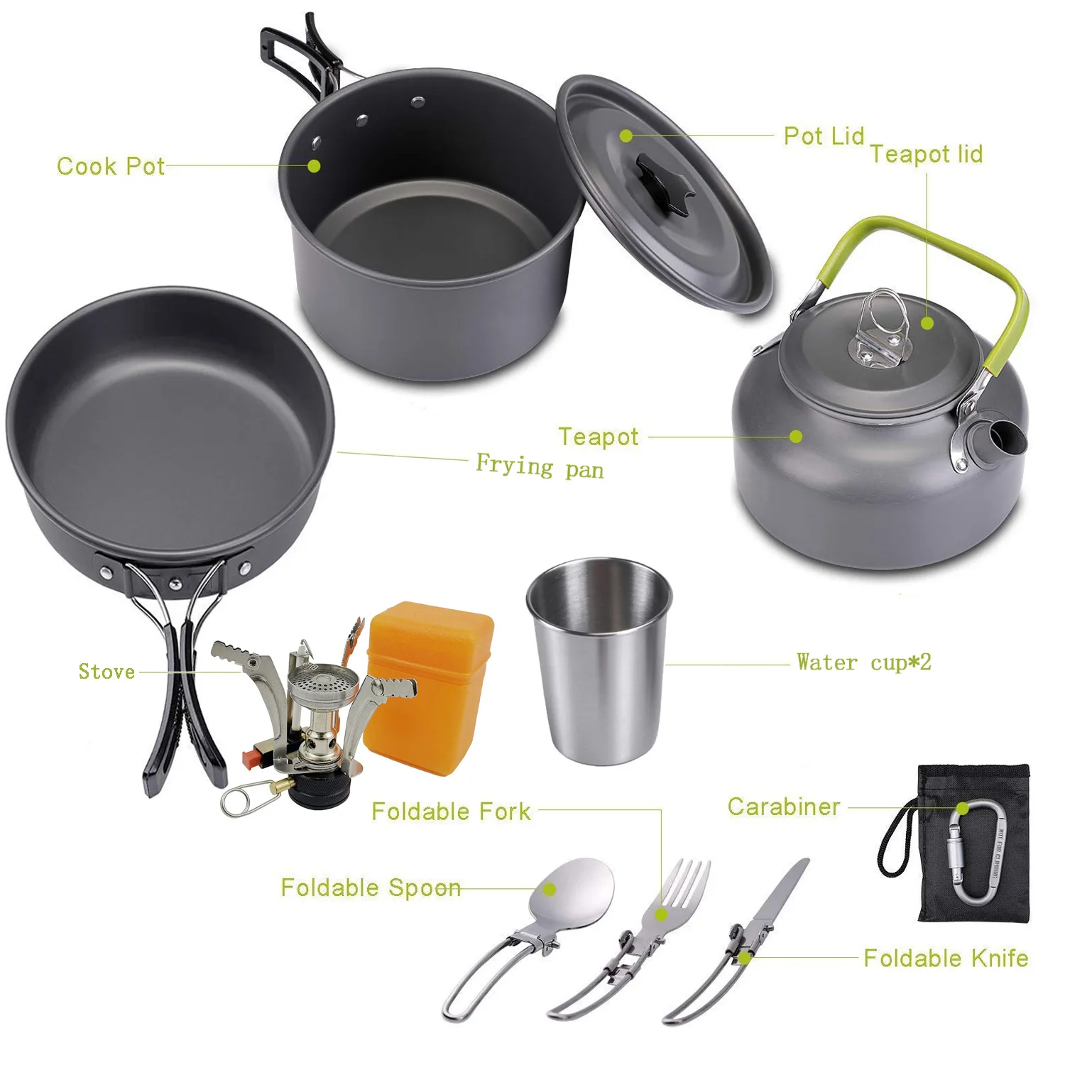 Hot Selling  9 in 1 Portable Kettle Cooker Combination Outdoor Camping Tableware Cooking Set With Accessories