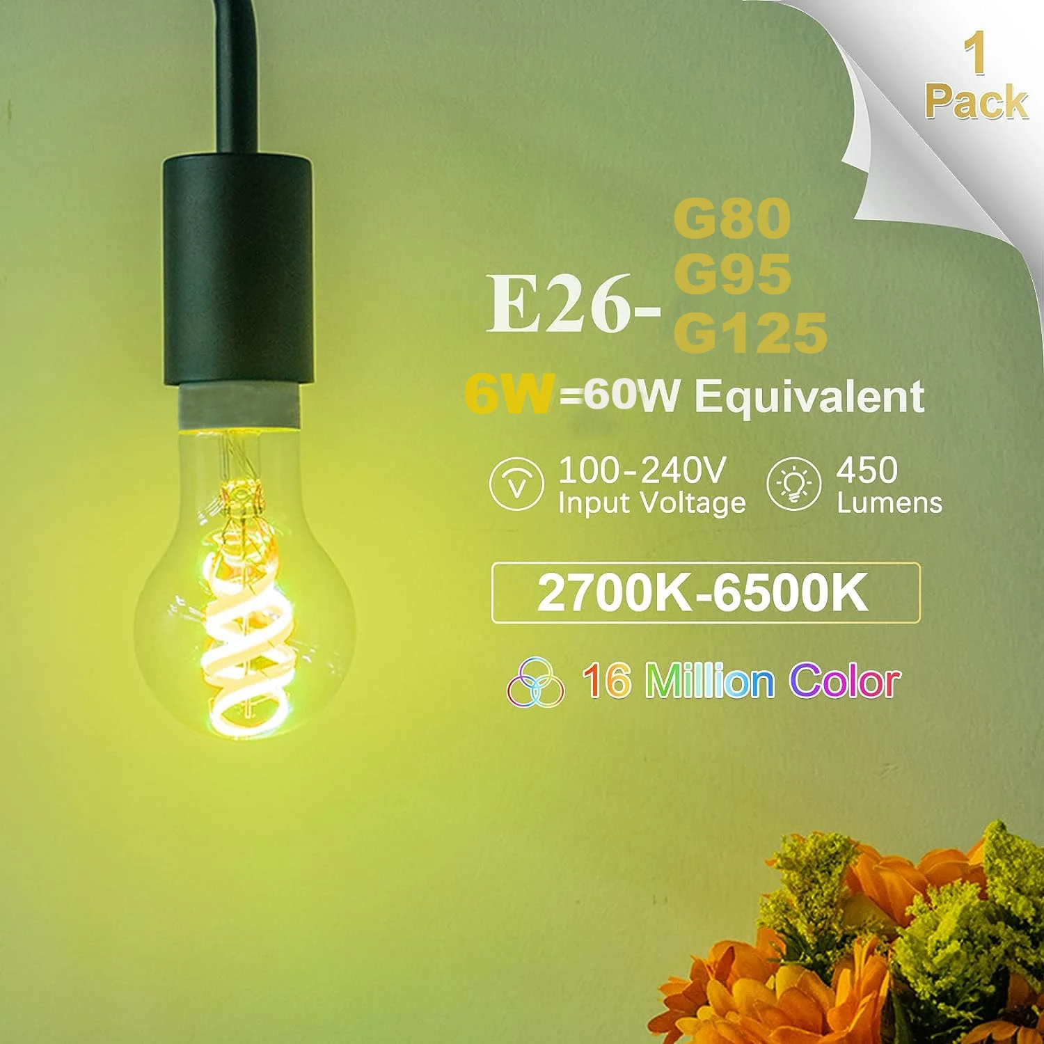 Globe WiFi Smart Led Filament Bulb 6W Spiral Filament Multicolor RGB Turable Bulb App Alexa TG Control Vintage Edison Led Bu