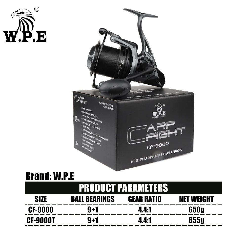 W.P.E CF 9000/9000T 4.4:1 9+1 BBs High Speed Metal Spool Spinning Reel Carp Fishing Tackles Fishing Wheel