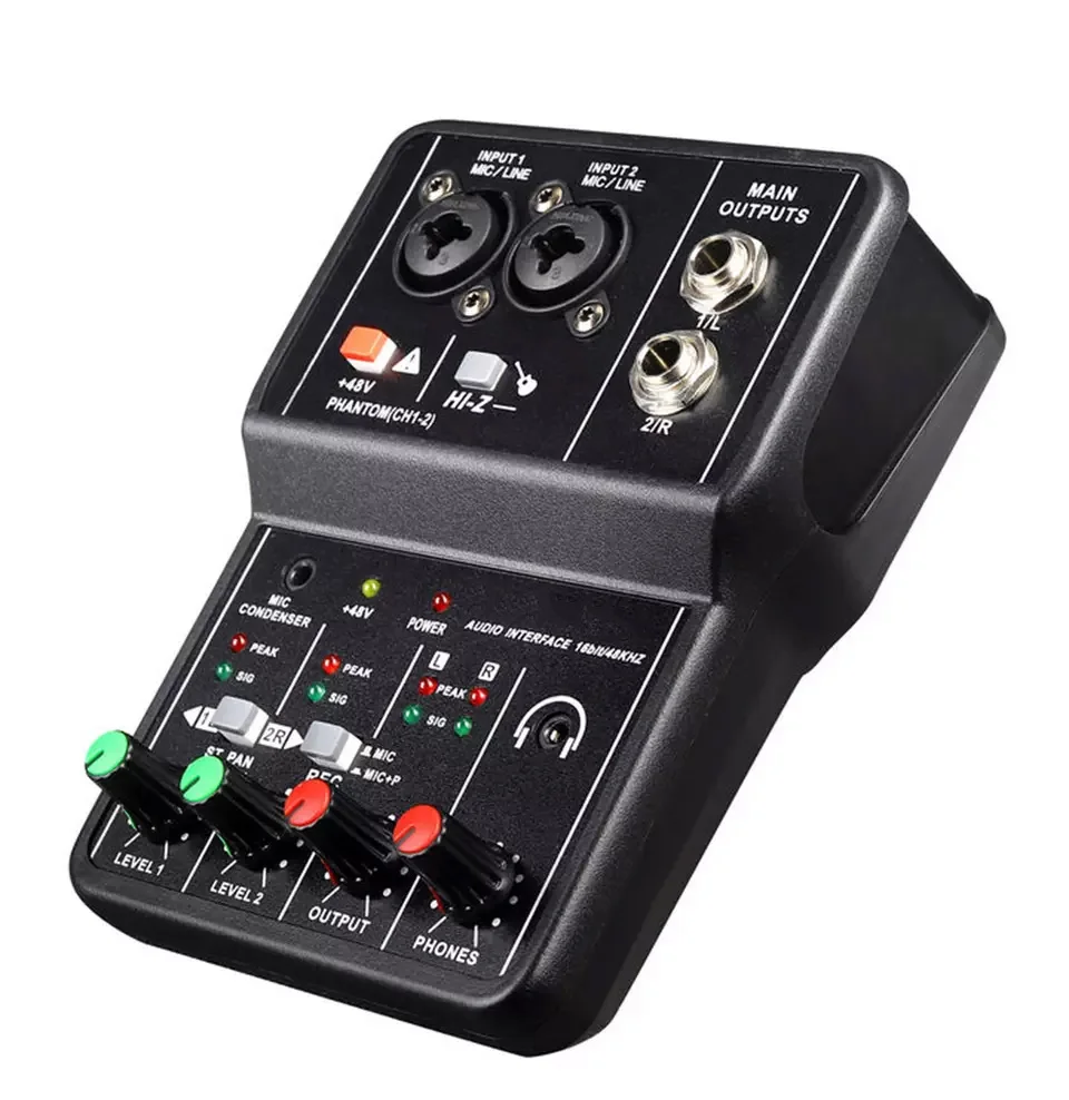 Professional Small Metal Mixing Console Dual Channel Mini Mixer Sound Card Live Sound Effects Processors Computer Recording