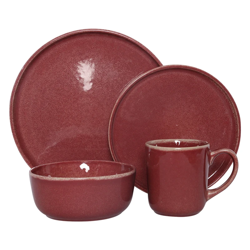 Wholesale Cheap Color Reactive Glaze 16pcs Ceramic breakfast dinnerware set