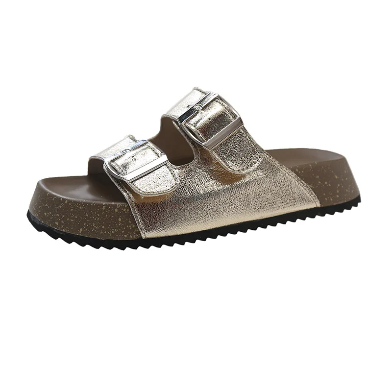 Summer Retro Belt Buckle Flats Slippers Fashion Outdoor Comfort Peep Toe Casual Sandals Women Sequin Sandal
