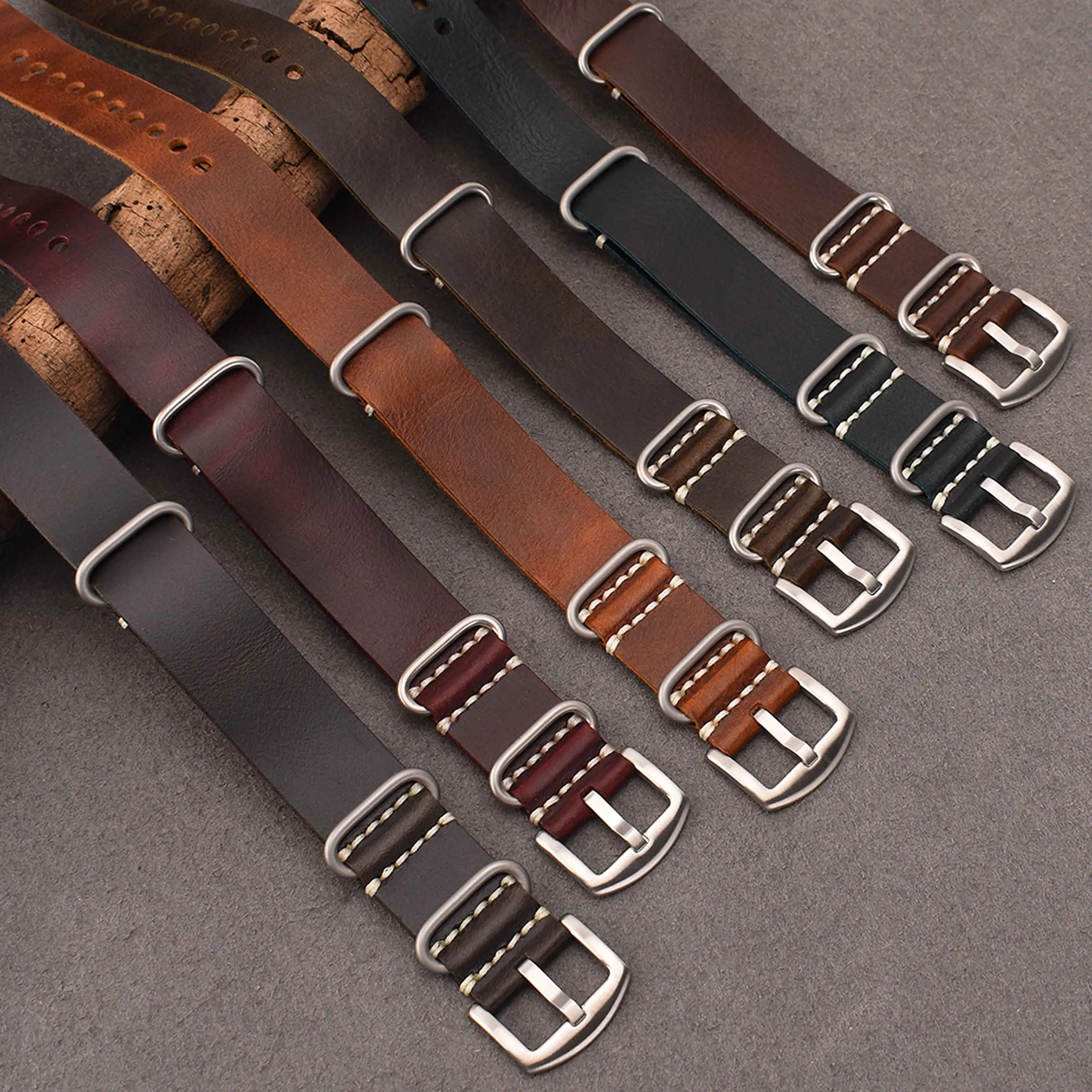 Durable black and brown zulu style Oil wax leather strap leather watch band 22mm leather watch strap