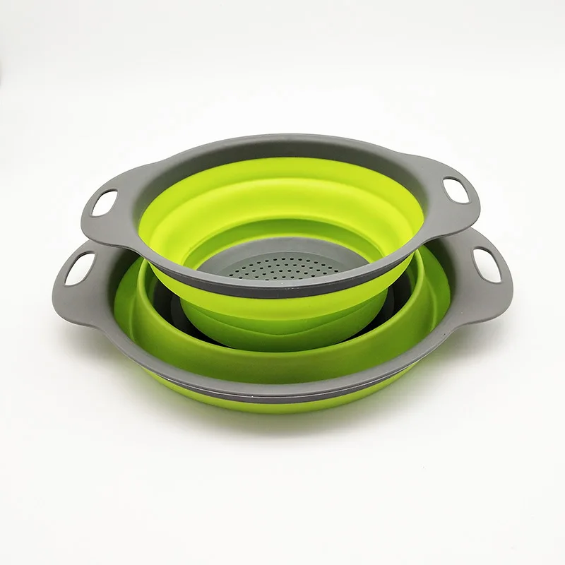 2PCS/Set Collapsible Colander Strainer Silicone Strainer Basket Water Filter Fruit Vegetable Kitchen Food Strainer