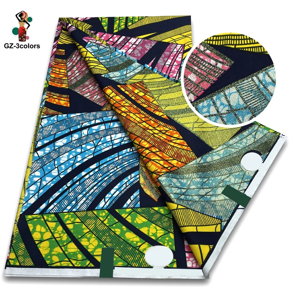 New Arrival 100% Cotton Grand Super Gold Wax  Glitter Wax Print Fabric Ankara