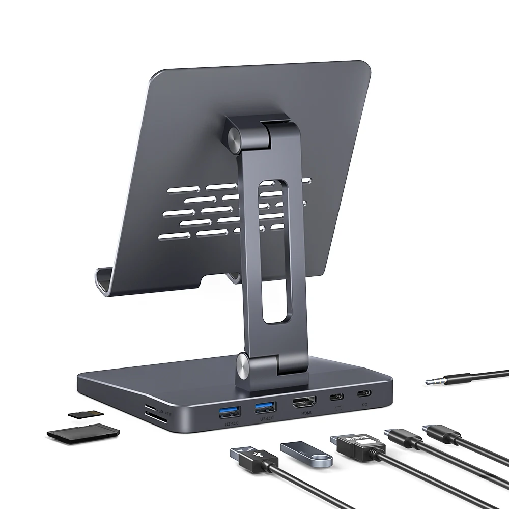 7 in 1 Multiport portable foldable phone holder adapt for aluminum adjustable laptop stand with usb hub