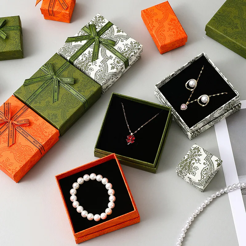 Engagement wedding jewelry box packaging paper green orange custom gift box jewelry necklace earring boxes
