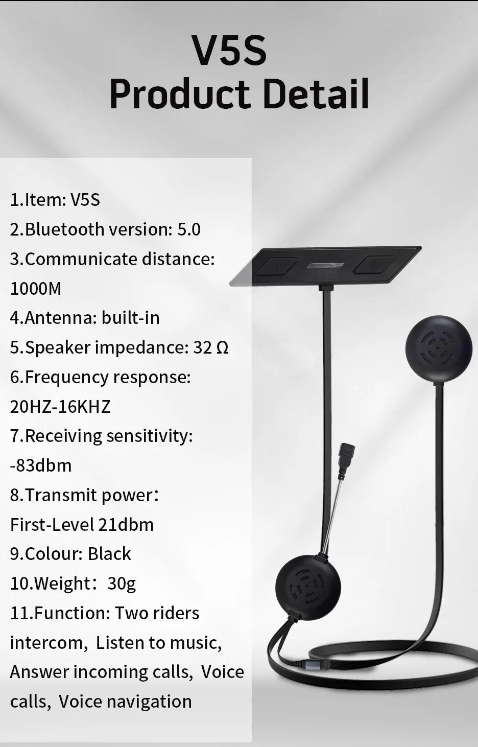 2-Way Full-Duplex Moto Bluetooth Intercom 1000m BT 5.0 Motorcycle Helmet Intercom With Cheap Price