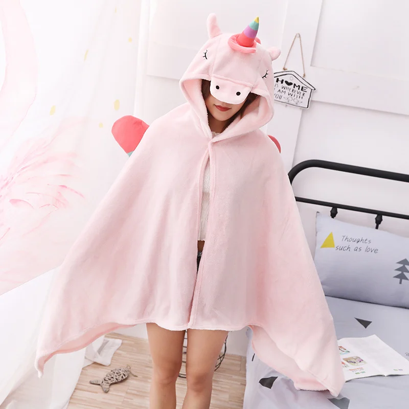Hooded Unicorn Blanket for Girls and Teens White Plush Wearable Animal Throw with Rainbow and Iridescent Details
