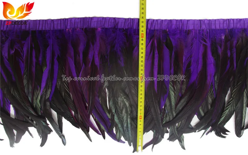 ZPDECOR Factory Wholesale 30-35 cm Dyed Purple Rooster Cock Coque Tail Feathers Trim for Carnival Theme Party Dress