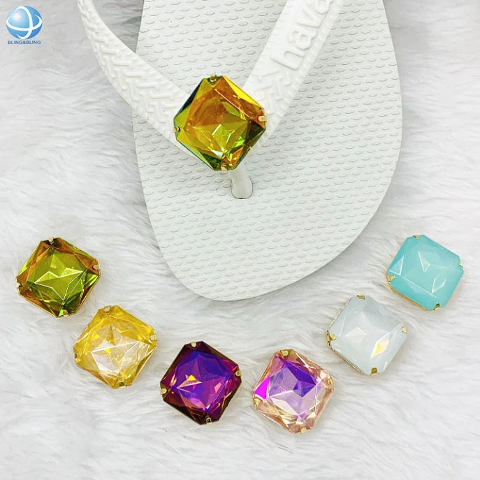Modern Idea DIY Jewelry Big Quadrate Acrylic Stone Application For Flip Flop Ornament Bling Square Crystal Rivet Shoe Charms