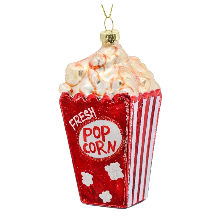 Must-Have Young Couples Christmas Tree Pendants Glass Painted Popcorn Scene Layout for New Year & Movie-Watching Decorations