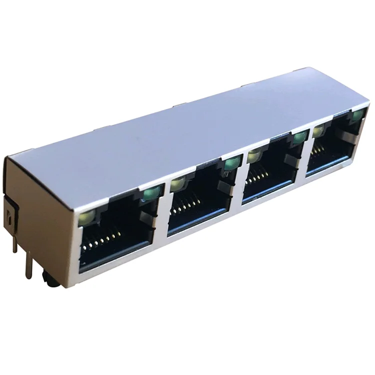 E5J88-11CJ22-L экранированный со светодиодами 8P8C 1x4 импульсный разъем RJ45 Ethernet