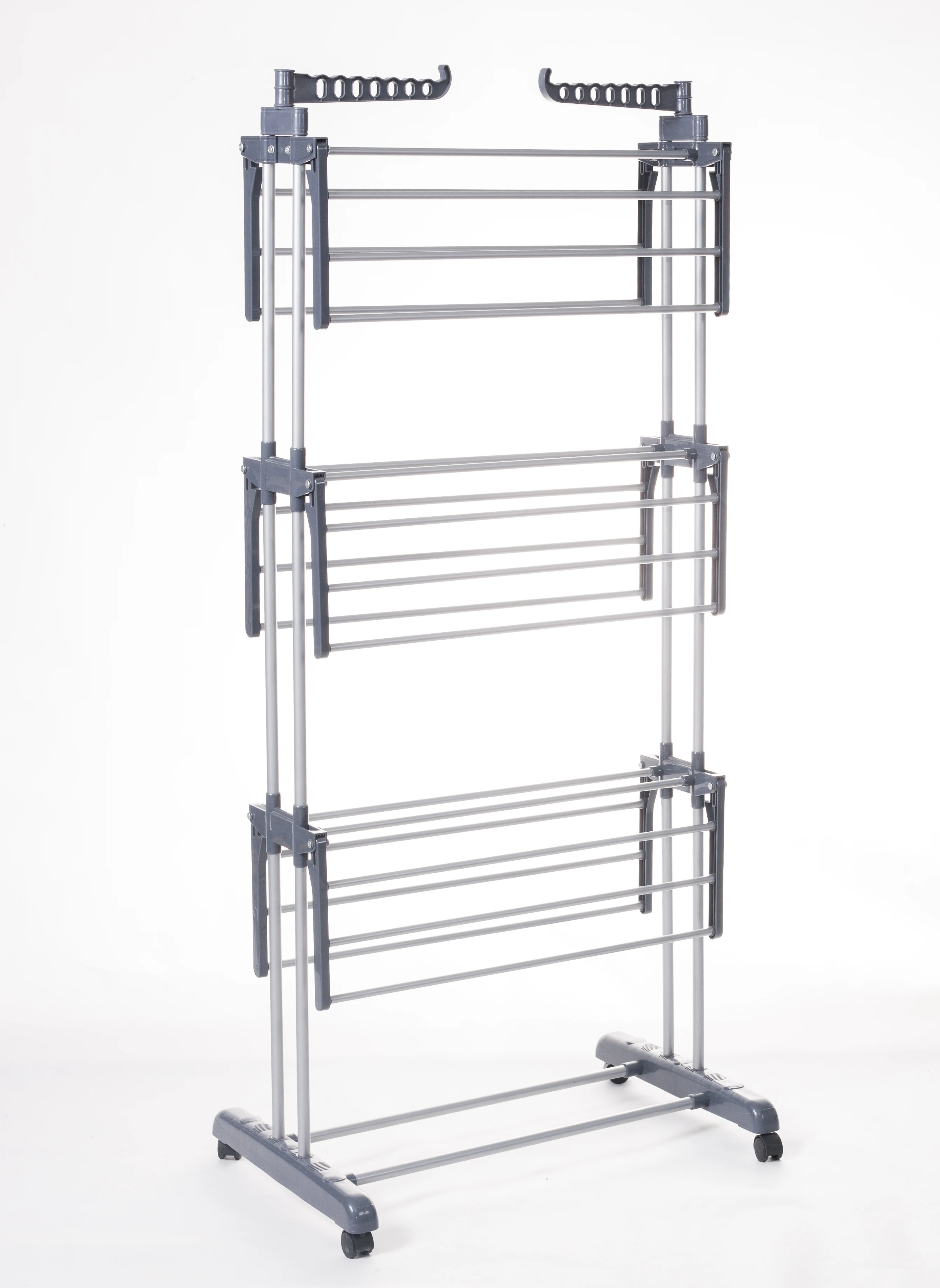 PT-8031 multipurpose easy move layers foldable and duty baby clothes garments hanging dryer metal cloth hanger rack with wheels