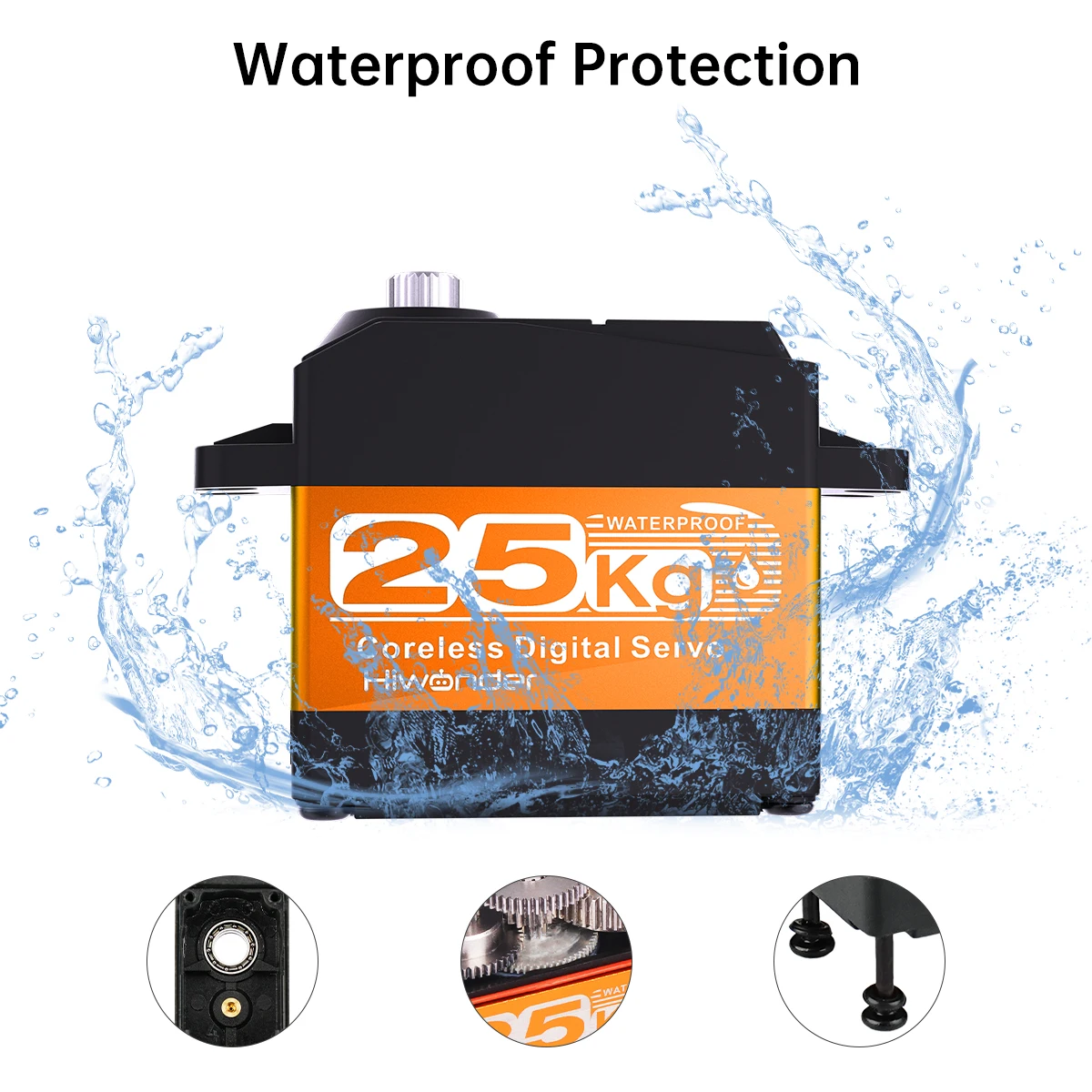 Hiwonder HPS-2518SG 25 кг высококрутящий момент из нержавеющей стали водонепроницаемый высокоскоростной сервопривод без сердечника с регулируемым углом 180 °